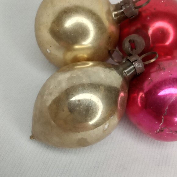 MCM Christmas Ornament Set Of 4 Feather Tree Gold & Pink Glass Shiny Brite 1950s - Picture 6 of 9